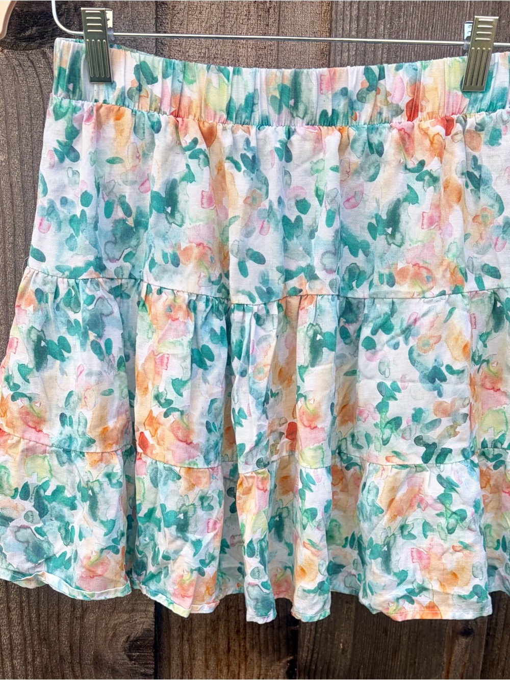 Cloth & Stone Anthropologie Watercolor Floral Tiered Mini Skirt Medium